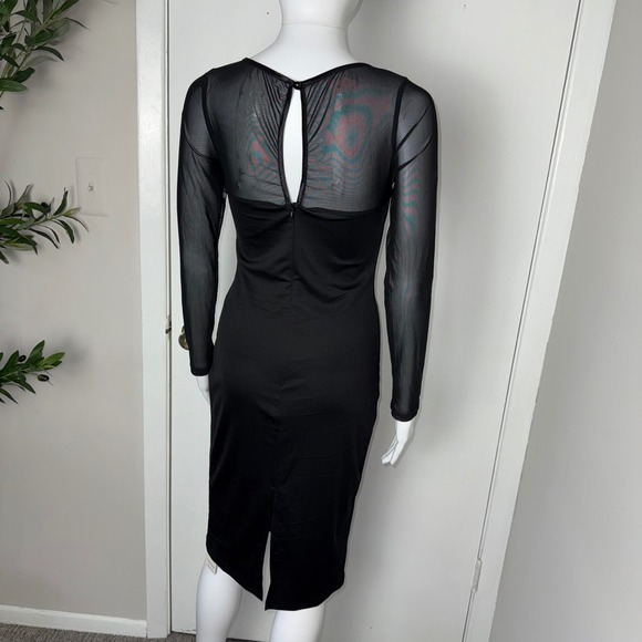 Commense Black Sheer Mesh Long Sleeve Bodycon Midi‎ Dress Cut Out Party Size M - Picture 11 of 17